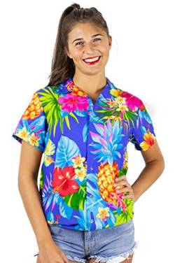 King Kameha Funky Hawaiibluse, Hawaiihemd, Kurzarm, Pineapple, Blau, L von King Kameha