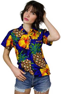 King Kameha Funky Hawaiibluse, Hawaiihemd, Kurzarm, Pineapple Hibiscus, Blau, M von King Kameha