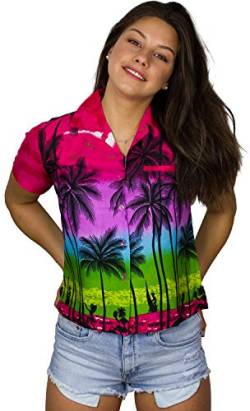 King Kameha Funky Hawaiibluse, Hawaiihemd, Kurzarm, Print Beach, Pink, XS von King Kameha