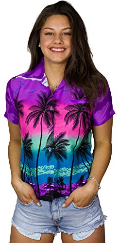 King Kameha Funky Hawaiibluse, Hawaiihemd, Kurzarm, Print Beach, Violett, XL von King Kameha