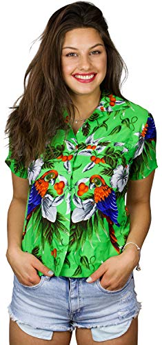 King Kameha Funky Hawaiibluse, Hawaiihemd, Kurzarm, Print Cherryparrot, Grün, S von King Kameha