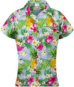 King Kameha Funky Hawaiibluse, Hawaiihemd, Kurzarm, Print Pineapple Flowers, Hellblau, M von King Kameha