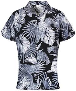 King Kameha Funky Hawaiibluse, Hawaiihemd, Kurzarm, Print Pineapple Leaves, Monograu, L von King Kameha