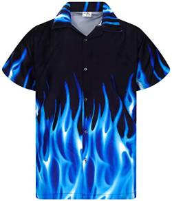 King Kameha Funky Hawaiihemd, Flammenhemd, Flammenshirt, Herren, Kurzarm, Flames, Blau, 3XL von King Kameha