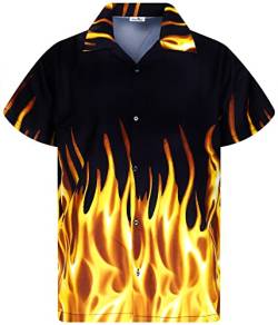 King Kameha Funky Hawaiihemd, Flammenhemd, Flammenshirt, Herren, Kurzarm, Flames, Gelb, 5XL von King Kameha