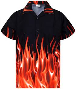 King Kameha Funky Hawaiihemd, Flammenhemd, Flammenshirt, Herren, Kurzarm, Flames, Orange, 3XL von King Kameha