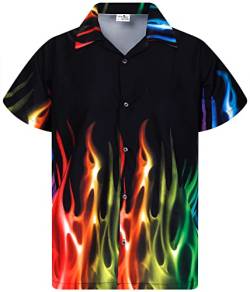 King Kameha Funky Hawaiihemd, Flammenhemd, Flammenshirt, Herren, Kurzarm, Flames, Regenbogen, 4XL von King Kameha