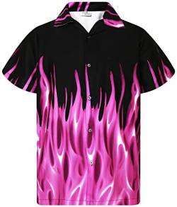 King Kameha Funky Hawaiihemd, Flammenhemd, Flammenshirt, Herren, Kurzarm, Flames, Violett, 3XL von King Kameha