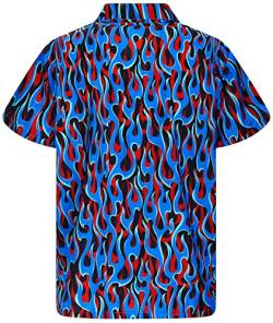 King Kameha Funky Hawaiihemd, Flammenhemd, Flammenshirt, Herren, Kurzarm, Flames Allover, Blau, 4XL von King Kameha