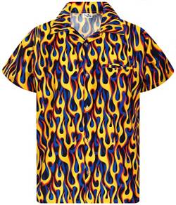 King Kameha Funky Hawaiihemd, Flammenhemd, Flammenshirt, Herren, Kurzarm, Flames Allover, Gelb Blau, 5XL von King Kameha