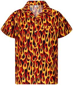 King Kameha Funky Hawaiihemd, Flammenhemd, Flammenshirt, Herren, Kurzarm, Flames Allover, Gelb Rot, 3XL von King Kameha
