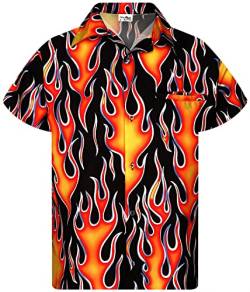 King Kameha Funky Hawaiihemd, Flammenhemd, Flammenshirt, Herren, Kurzarm, Flames Wild, Orange, 6XL von King Kameha