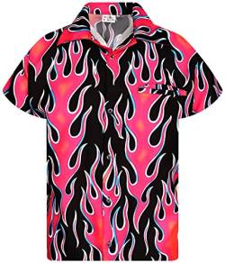 King Kameha Funky Hawaiihemd, Flammenhemd, Flammenshirt, Herren, Kurzarm, Flames Wild, Pink, 5XL von King Kameha