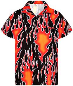 King Kameha Funky Hawaiihemd, Flammenhemd, Flammenshirt, Herren, Kurzarm, Flames Wild, Rot, 3XL von King Kameha