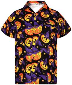 King Kameha Funky Hawaiihemd, Halloween, Herren, Kurzarm, Pumpkin Hat, Multi Violett, 6XL von King Kameha