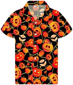 King Kameha Funky Hawaiihemd, Halloween, Herren, Kurzarm, Pumpkin Web, Rot, 3XL von King Kameha