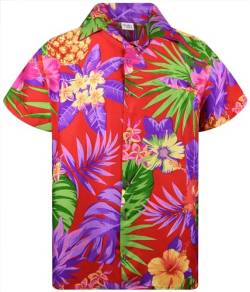 King Kameha Funky Hawaiihemd, Herren, Kurzarm, Ananas, Rot, 4XL von King Kameha