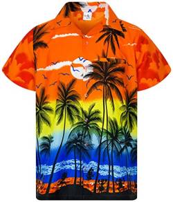 King Kameha Funky Hawaiihemd, Herren, Kurzarm, Beach New, Orange, 10XL von King Kameha