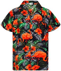 King Kameha Funky Hawaiihemd, Herren, Kurzarm, Flamingo Flowers Print, Schwarz Orange, XXL von King Kameha