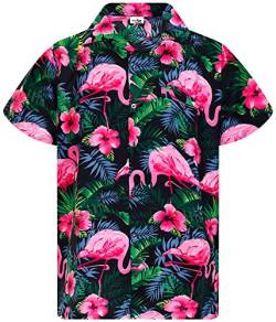 King Kameha Funky Hawaiihemd, Herren, Kurzarm, Flamingo Flowers Print, Schwarz Pink, 5XL von King Kameha