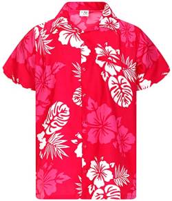 King Kameha Funky Hawaiihemd, Herren, Kurzarm, Mono Hibiscus Print, Pink Weiß, XXL von King Kameha