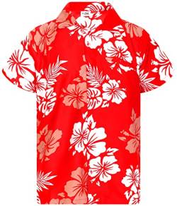 King Kameha Funky Hawaiihemd, Herren, Kurzarm, Mono Hibiscus Print, Rot Weiß, 6XL von King Kameha