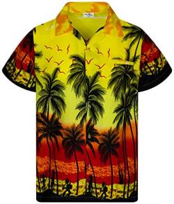 King Kameha Funky Hawaiihemd, Herren, Kurzarm, Print Beach, Gelb, 11XL von King Kameha