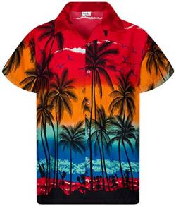 King Kameha Funky Hawaiihemd, Herren, Kurzarm, Print Beach, Rot, 7XL von King Kameha
