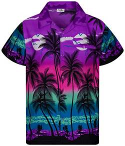 King Kameha Funky Hawaiihemd, Herren, Kurzarm, Print Beach, Violett, 8XL von King Kameha