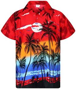 King Kameha Funky Hawaiihemd, Herren, Kurzarm, Print Beach New, Red, 7XL von King Kameha