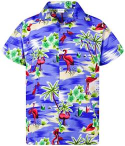 King Kameha Funky Hawaiihemd, Kurzarm, Flamingos, Hellblau, 6XL von King Kameha