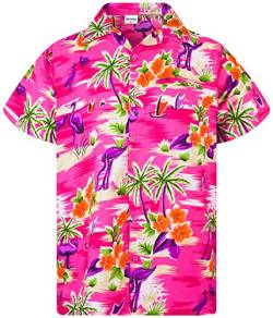 King Kameha Funky Hawaiihemd, Kurzarm, Flamingos, Pink, XS von King Kameha