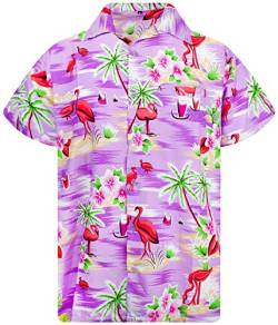 King Kameha Funky Hawaiihemd, Kurzarm, Flamingos, Violett, 4XL von King Kameha