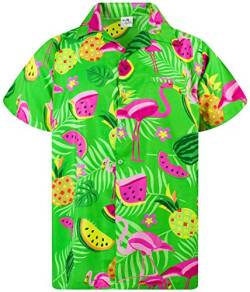 King Kameha Funky Hawaiihemd, Kurzarm, Flamingos Melonen, Grün, XS von King Kameha