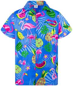 King Kameha Funky Hawaiihemd, Kurzarm, Flamingos Melonen, Indigoblau, S von King Kameha