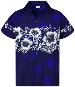 King Kameha Funky Hawaiihemd, Kurzarm, Flower Chestprint, Navyblau, L von King Kameha