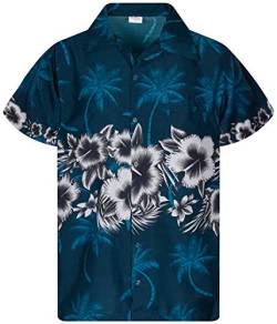 King Kameha Funky Hawaiihemd, Kurzarm, Flower Chestprint, Petrolgrün, 6XL von King Kameha