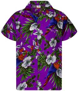 King Kameha Funky Hawaiihemd, Kurzarm, Print Cherryparrot, Violett, XXL von King Kameha