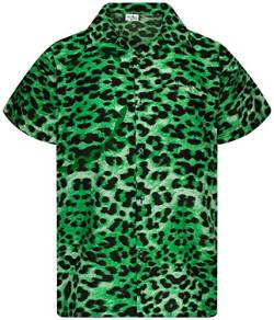 King Kameha Funky Hawaiihemd, Kurzarm, Print Leopard, Grün, XXL von King Kameha