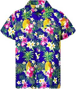 King Kameha Funky Hawaiihemd, Kurzarm, Print Pineapple Flowers, Blau, M von King Kameha
