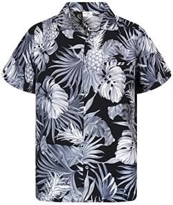 King Kameha Funky Hawaiihemd, Kurzarm, Print Pineapple Leaves, Monograu, XL von King Kameha