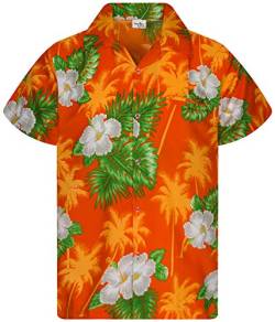 King Kameha Funky Hawaiihemd, Kurzarm, Print Small Flower, Orange, M von King Kameha