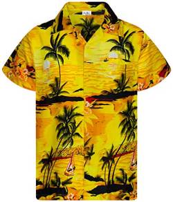 King Kameha Funky Hawaiihemd, Kurzarm, Print Surf, Gelb, XXL von King Kameha