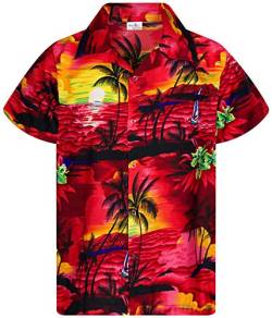 King Kameha Funky Hawaiihemd, Kurzarm, Print Surf, Rot, 5XL von King Kameha