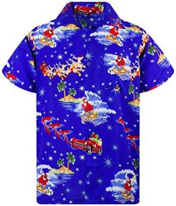 King Kameha Funky Hawaiihemd, Kurzarm, Weihnachten, Surf Santa, Blau, S von King Kameha