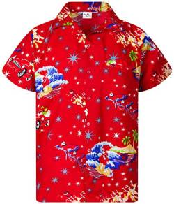 King Kameha Funky Hawaiihemd, Kurzarm, Weihnachten, Surf Santa, Rot, 5XL von King Kameha