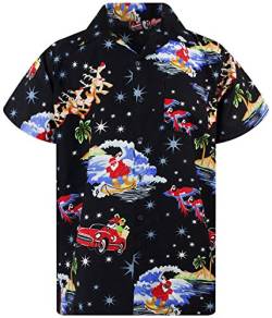 King Kameha Funky Hawaiihemd, Kurzarm, Weihnachten, Surf Santa, Schwarz, 4XL von King Kameha