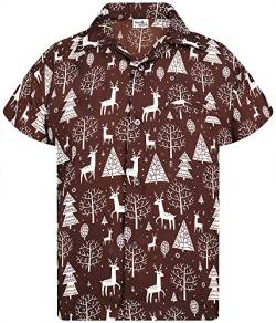 King Kameha Funky Hawaiihemd, X-Mas Weihnachten, Herren, Kurzarm, Reindeer Allover, Braun, 3XL von King Kameha