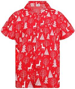 King Kameha Funky Hawaiihemd, X-Mas Weihnachten, Herren, Kurzarm, Reindeer Allover, Rot, 4XL von King Kameha