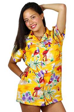 King Kameha Funky Hawaiihemd Hawaiibluse, Kurzarm, Flamingos, gelb, XXL von King Kameha